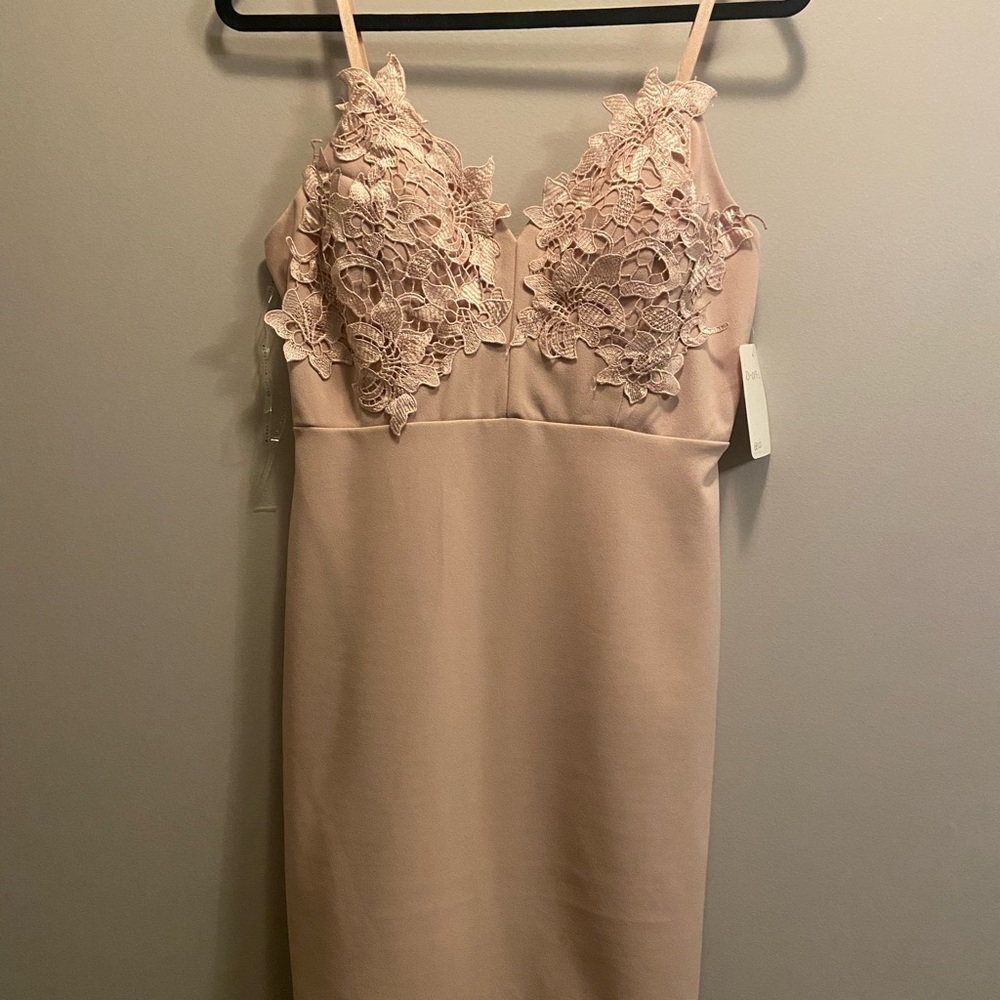 Elegant Lace Trimmed Nude Slip Dress